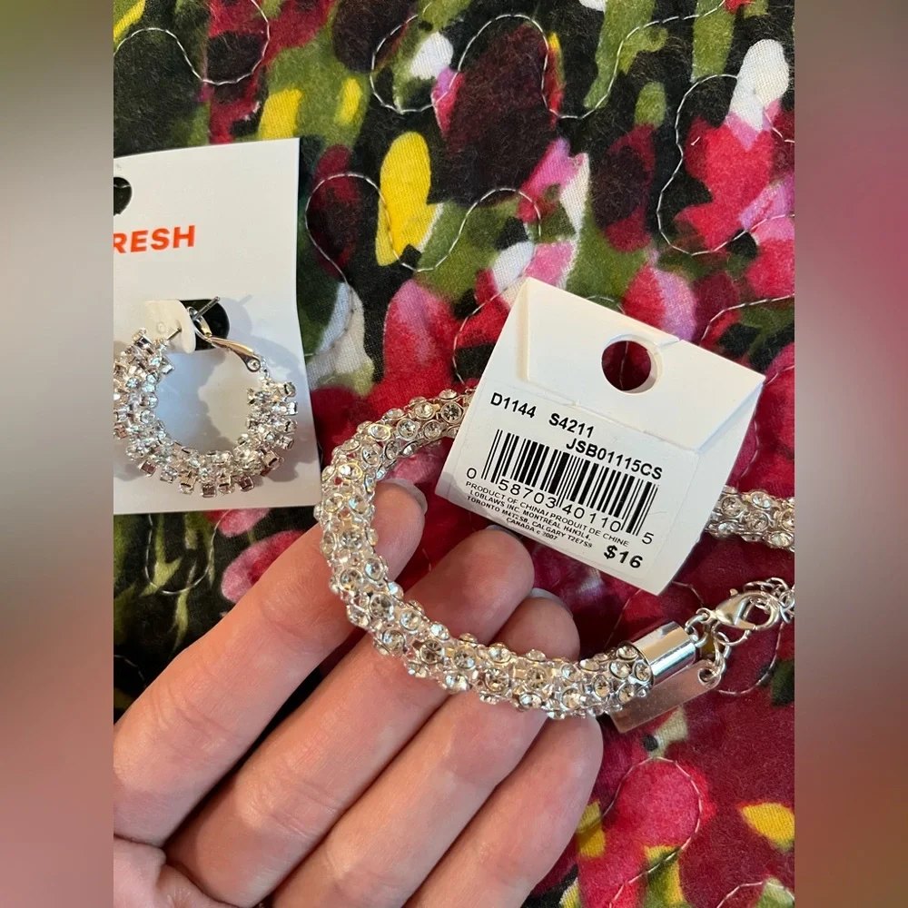 Joe Fresh Sparkling Silver Earrings and Bracelet Set